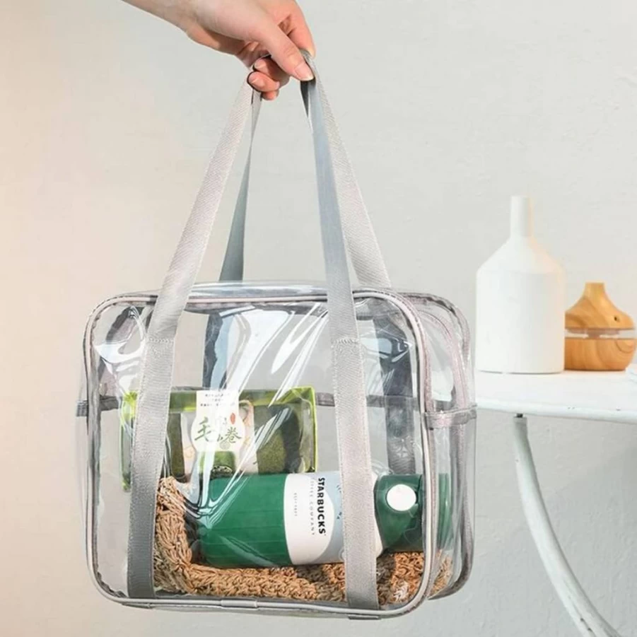 SxoSyo Black Transparent Makeup Bag for Women - Large Clear Travel Toiletry Organizer with Handle, Cosmetic Bathroom Storage Pouch