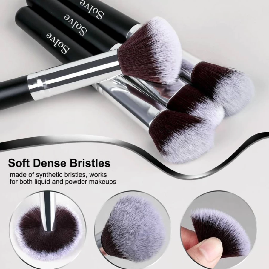 SOLVE 32-Piece Professional Makeup Brush Set - Wooden Handle Foundation, Concealer, Powder, Eye Makeup Brushes Kit (Black)