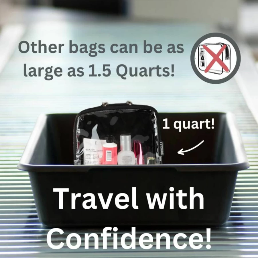 BORSALI Quart Size Clear Toiletry Bag 2 Pack - TSA Approved Carry On Travel Cosmetic & 3-1-1 Liquids Pouch for Toiletries