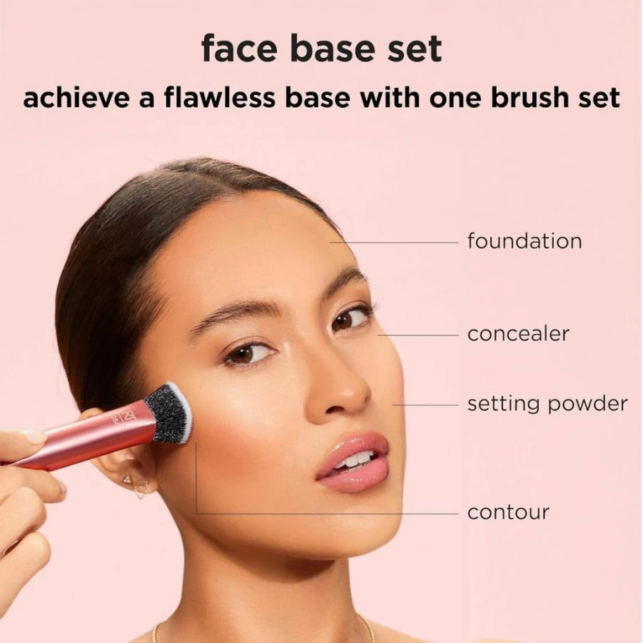 Real Techniques 4-Piece Face Brush Set for Foundation, Concealer, Contour & Powder - Professional Makeup Brushes for Blending, Buffing & Sculpting - Cruelty-Free Travel Friendly Gift Kit