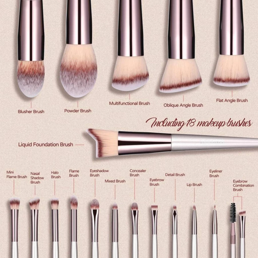 BS-MALL 18-Piece Premium Makeup Brush Set - Synthetic Foundation, Powder, Concealer, Eyeshadow & Blush Brushes with Travel Case