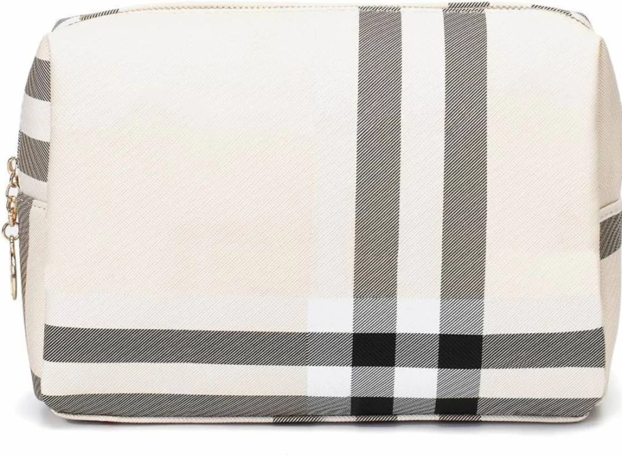 Jessyline Luxury Large Makeup Bag for Women - Designer Cosmetic & Toiletry Travel Organizer Pouch, Beige
