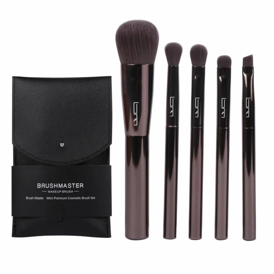 Brush Master 5-Piece Professional Travel Makeup Brush Set with Pouch - Portable Synthetic Cosmetic Brushes Kit in Carrying Case