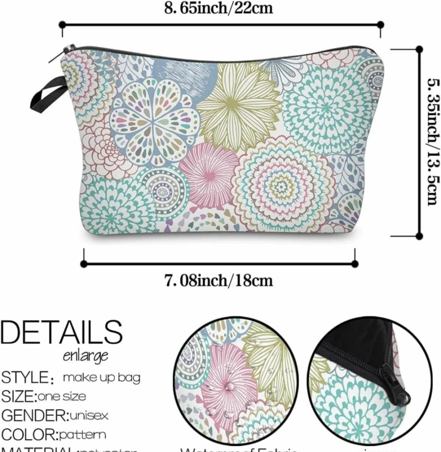 Deanfun Waterproof Mandala Cosmetic Bag for Women - Roomy Travel Makeup Pouch with Toiletry Organizer, Durable Giftable Accessories (51391)