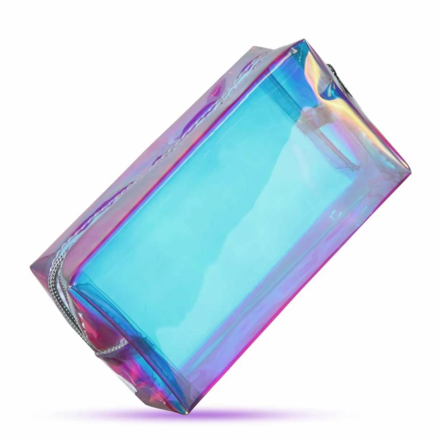 Boao 2 Pcs Clear Holographic Makeup Bag Glitter Cosmetic Pouch Travel Toiletry Organizer with Zipper for Women Girls Beach Office Gift
