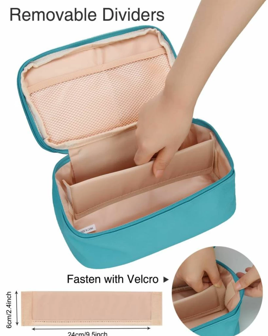 Relavel Waterproof Travel Makeup Bag for Women - 2-Layer Cosmetic Organizer with Brush Holder, Black Portable Toiletry Bag