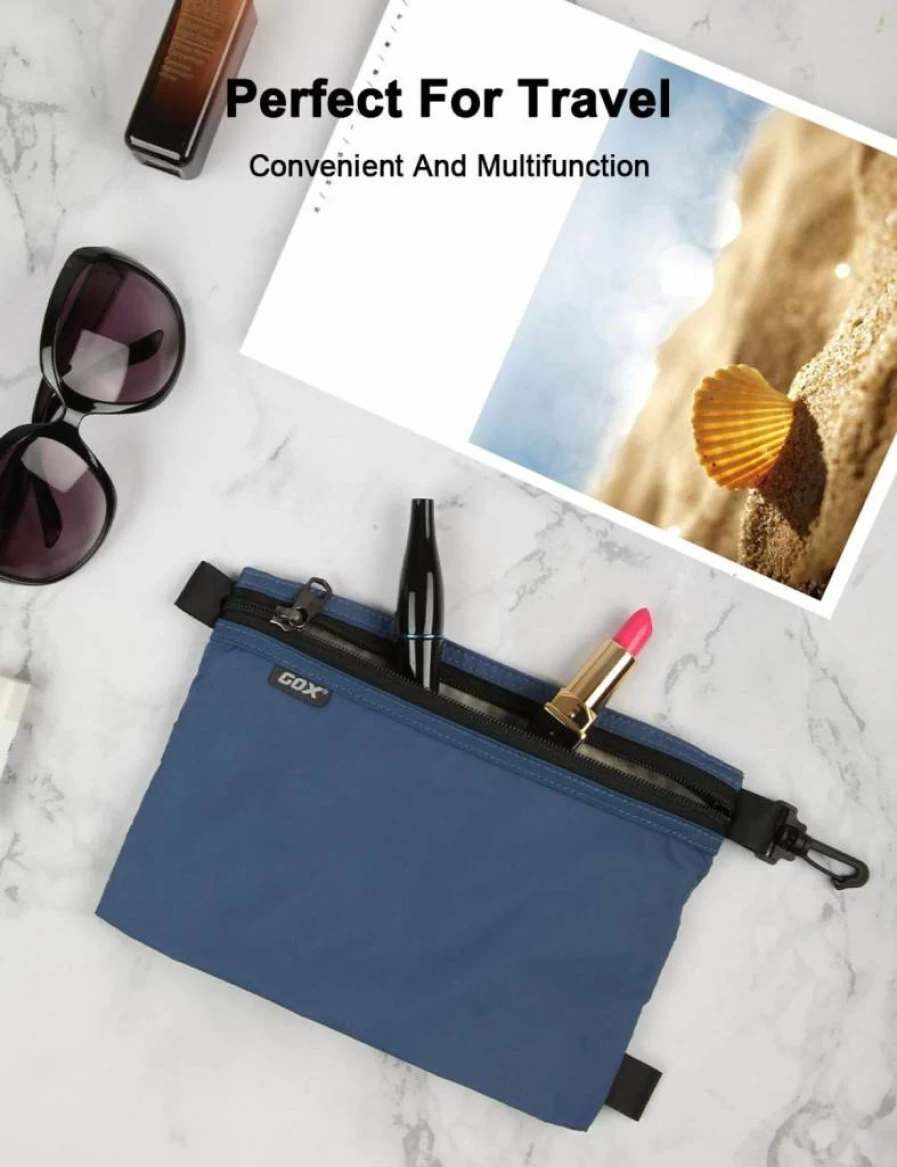 GOX Water-Resistant Nylon Travel Toiletry Bag for Carry On - Cosmetic Kit & Makeup Pouch with Zipper (Navy)