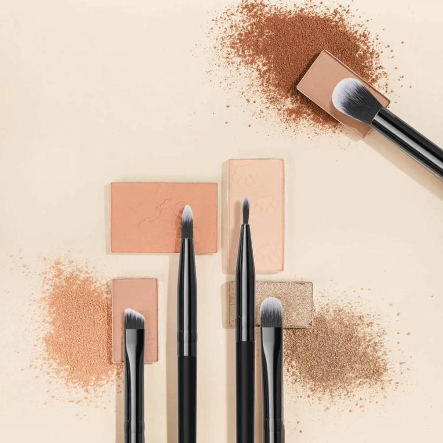 VIVID BEAUTY 5-Piece Professional Eye Makeup Brush Set - Wooden Handle Eyeshadow, Blending, Concealer & Dual-Ended Brow Brushes for Natural, Smokey & Glam Looks (Grey)