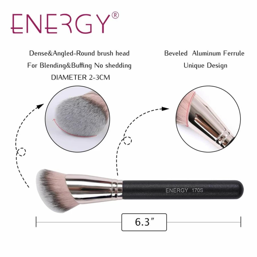 ENERGY Premium Synthetic Makeup Brush Set - Angled Foundation Brush & Mini Concealer Brush for Cream, Liquid, Powder Blending (270S/370S)