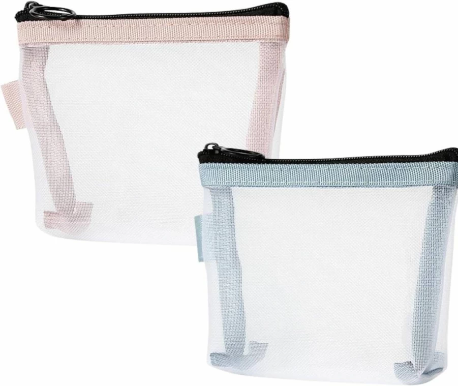 2Pcs TAVBAGVSK Mini Makeup Bags, Waterproof Small Cosmetic Pouches for Travel, Mesh Zipper Organizer for Lipstick, Jewelry, Coin Storage