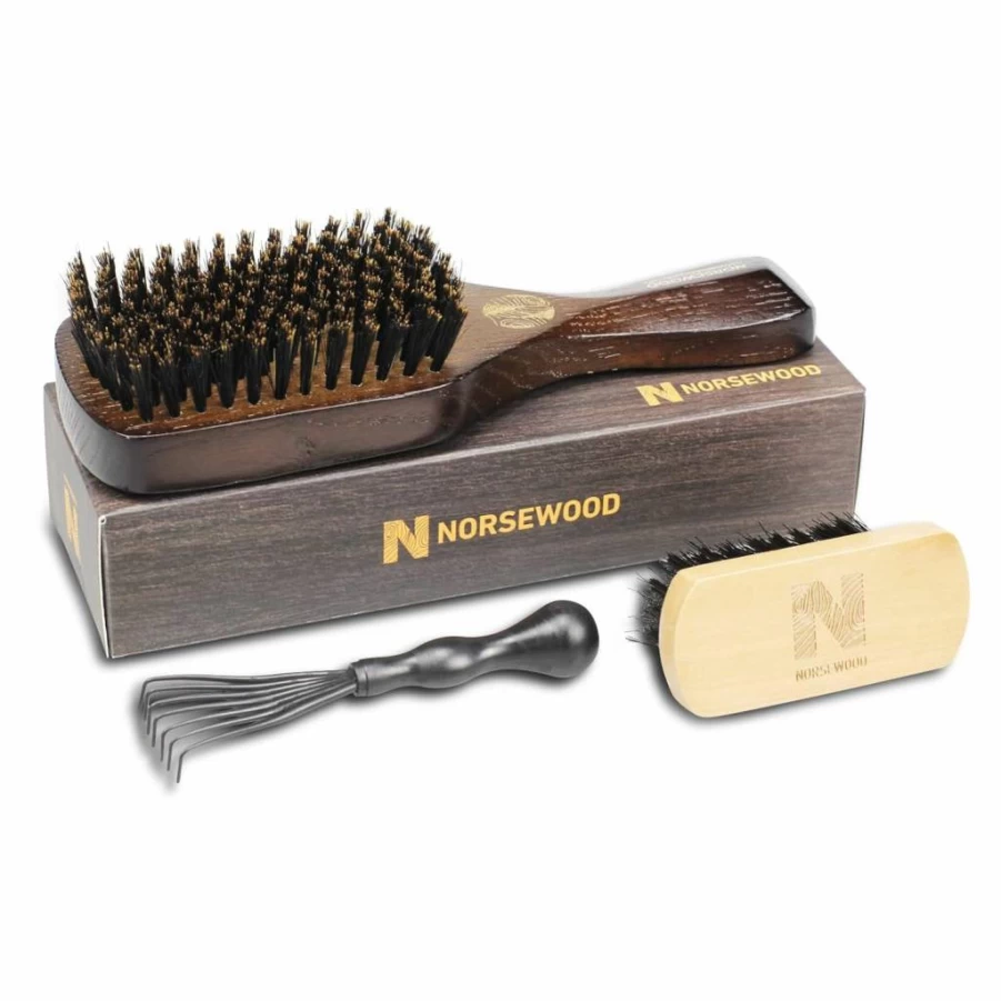 Norsewood Boar Bristle Brush for Men - Stiff Bristle Hair & Beard Brush for Shine, Texture, and Scalp Stimulation with Cleaning Comb for Medium to Thick Hair