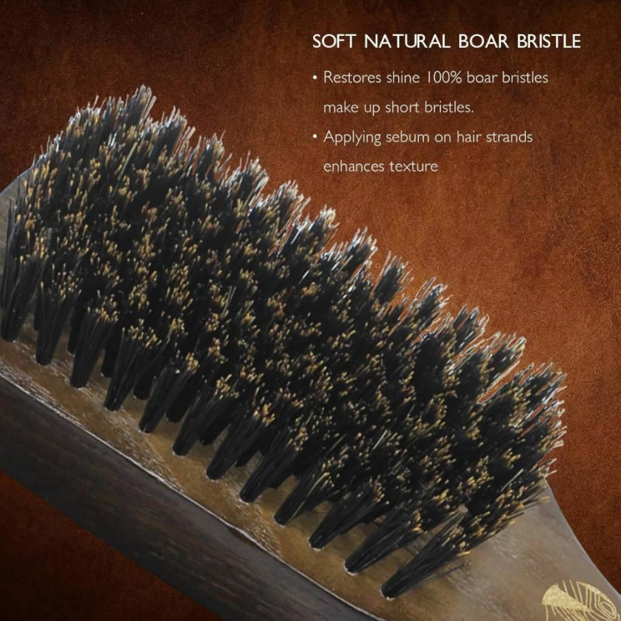 Norsewood Boar Bristle Brush for Men - Stiff Bristle Hair & Beard Brush for Shine, Texture, and Scalp Stimulation with Cleaning Comb for Medium to Thick Hair
