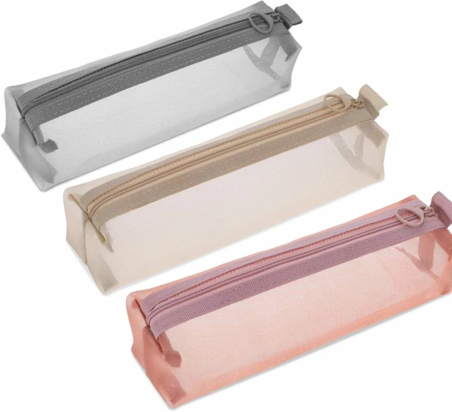 3Pcs Piriuuo Mesh Makeup Brush Bags - Portable Clear Zippered Cosmetic Pouches for Travel, Home & Office Organizer