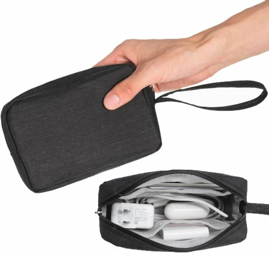 2 Pieces TUBGIIKS Small Zippered Pouch for Electronics & Toiletries, Mini Travel Cosmetic Bag with Coin Pocket, Portable Makeup Organizer Case in Black