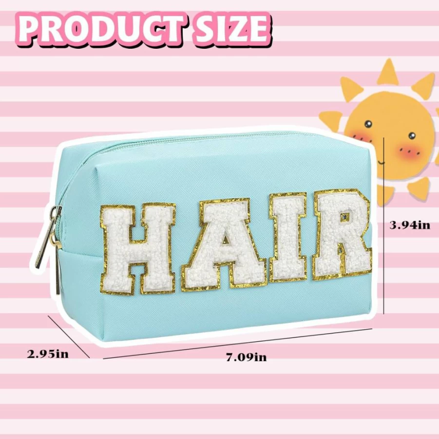 Gosuoa Waterproof PU Leather Makeup Bag for Women - Portable Travel Toiletry & Skincare Organizer, Preppy Cosmetic Pouch for Girls