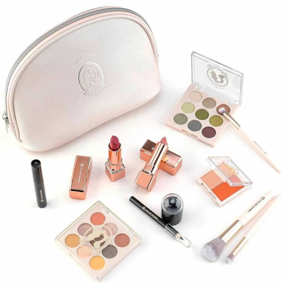 Color Nymph All-in-One Makeup Kit for Teens | Complete Starter Set with Eyeshadow, Blush, Lipstick, Mascara & Brushes | Includes Travel Cosmetic Bag (White)