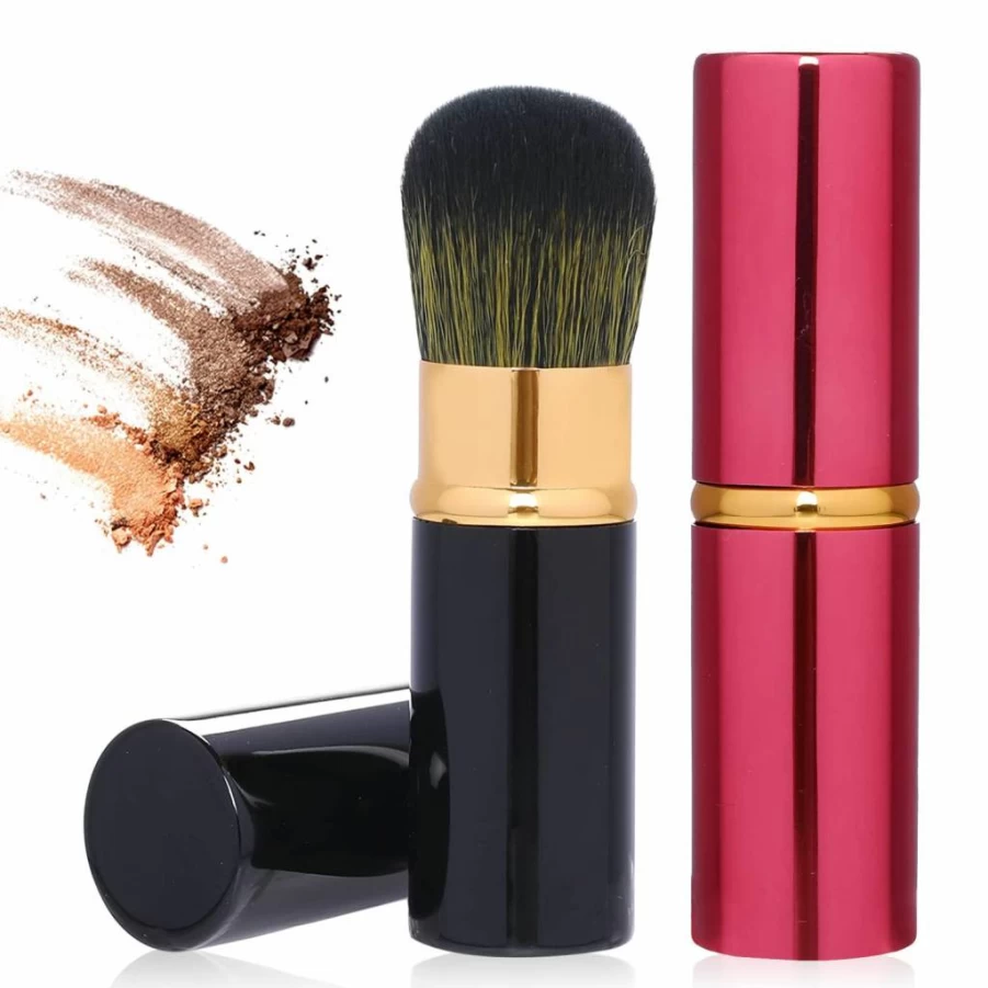 Sliverdew 2-Pack Retractable Kabuki Makeup Brush Set - Portable Foundation, Blush, Powder & Contour Brush with Cover for Travel