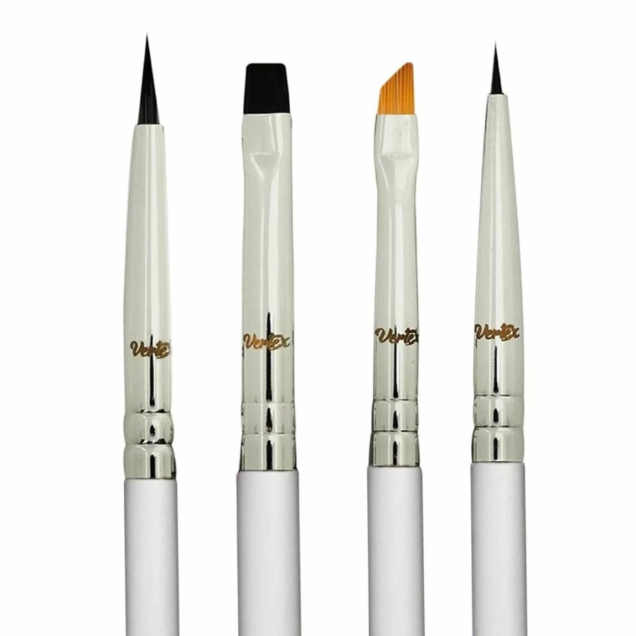 Vertex Angled Eyeliner Brush Set - Precise Liquid Gel Liner Applicator for Winged Cat Eye, Thin Bent Tip Makeup Brushes with Sharpener, Waterproof Stamp Kit