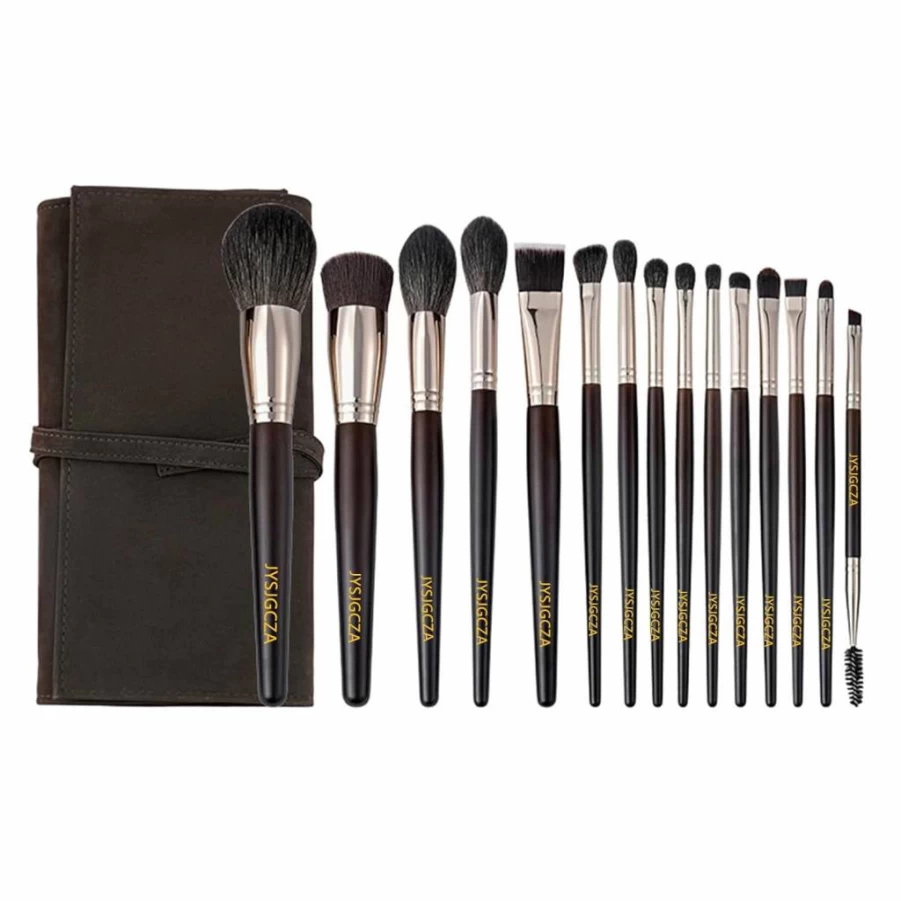 JYSJGCZA 15-Piece Professional Makeup Brush Set with Bag - Foundation, Eyeshadow, Contouring & Highlighting Brushes
