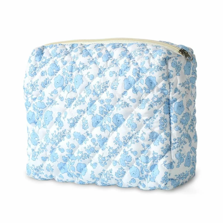 Keppesring 2Pcs Light Blue Checkered Makeup Bag Set for Women - Travel Cosmetic Pouch, Cute Toiletry Bag with Zipper, Aesthetic Purse Organizer for Brushes & Girls Car Essentials