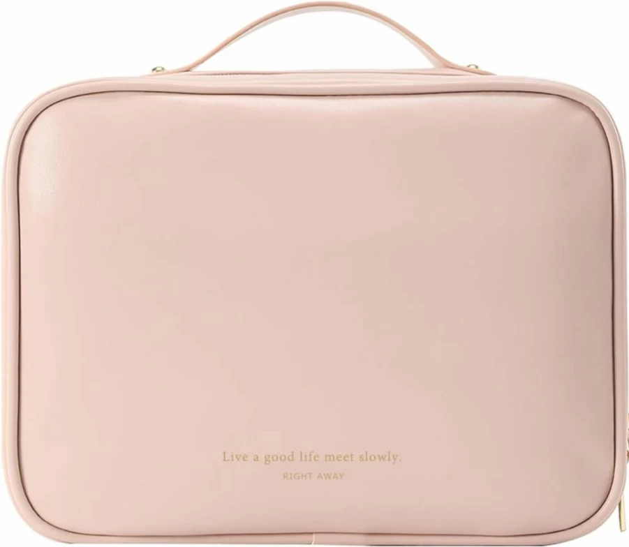 RIGHT AWAY Waterproof Travel Toiletry Bag for Women - Pink Cosmetic Makeup Organizer with Compartments for Skincare, Brushes & Travel Size Essentials