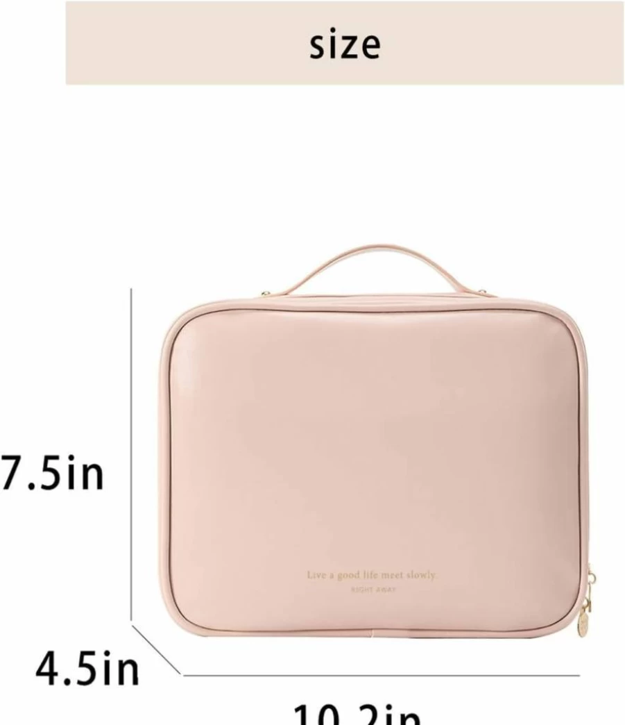 RIGHT AWAY Waterproof Travel Toiletry Bag for Women - Pink Cosmetic Makeup Organizer with Compartments for Skincare, Brushes & Travel Size Essentials