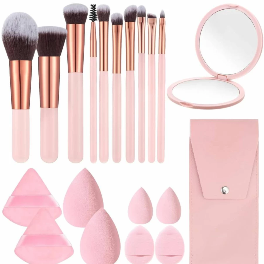 ProSuites 20-Piece Travel Makeup Brush Set with Mirror, Storage Bag & 8 Sponges - Portable Cosmetic Kit for Home, Party & On-The-Go