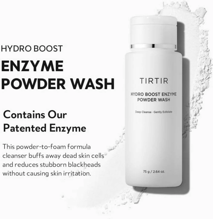 TIRTIR Hydro Boost Enzyme Cleansing Powder - Exfoliating & Hydrating Face Wash, 2.64 Oz for Gentle Skin Renewal