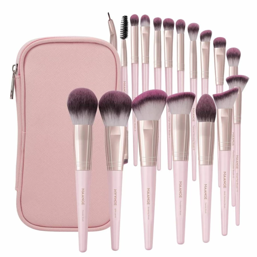 MAANGE 18-Piece Professional Makeup Brush Set with Case - Premium Synthetic Kabuki, Foundation, Blush & Eyeshadow Brushes - Ideal Christmas Gift (Coffee)