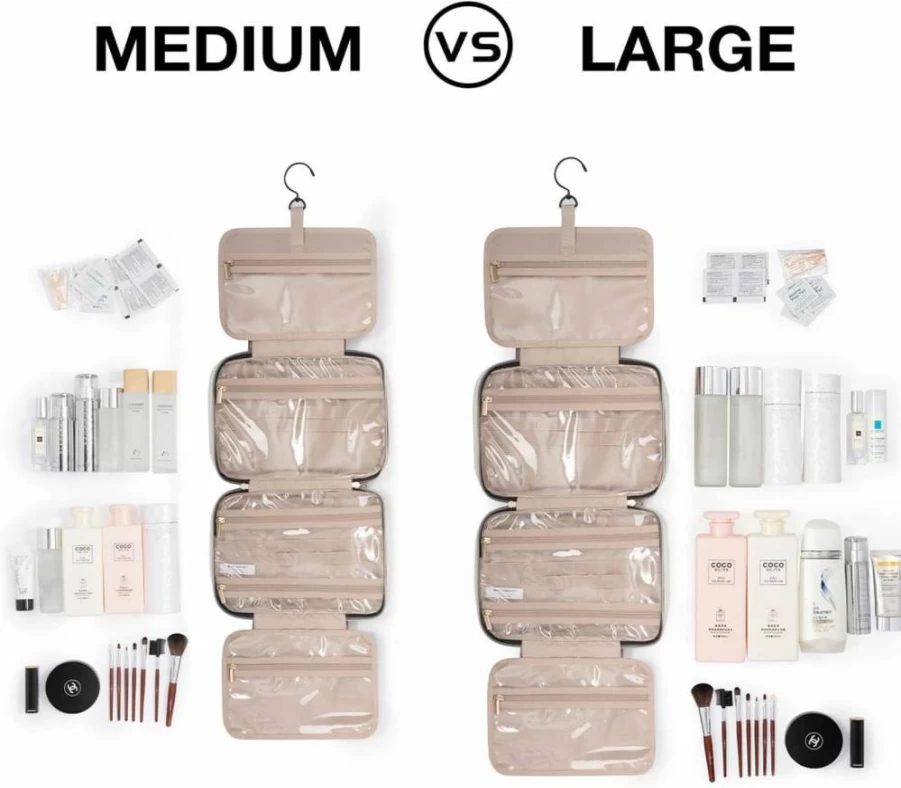 BAGSMART Hanging Toiletry Bag - Water-Resistant Travel Cosmetic Organizer with Hook for Shampoo, Makeup, Toiletries, Medium Black Carry-On Essentials