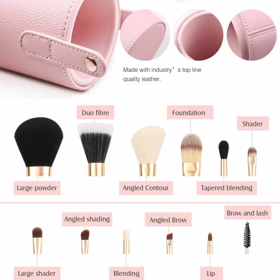 Z'OREYA 12-Piece Professional Travel Makeup Brush Set - Premium Synthetic Hair Foundation, Powder, Contour, Blush & Eye Brushes with Holder - White Cosmetic Brush Kit