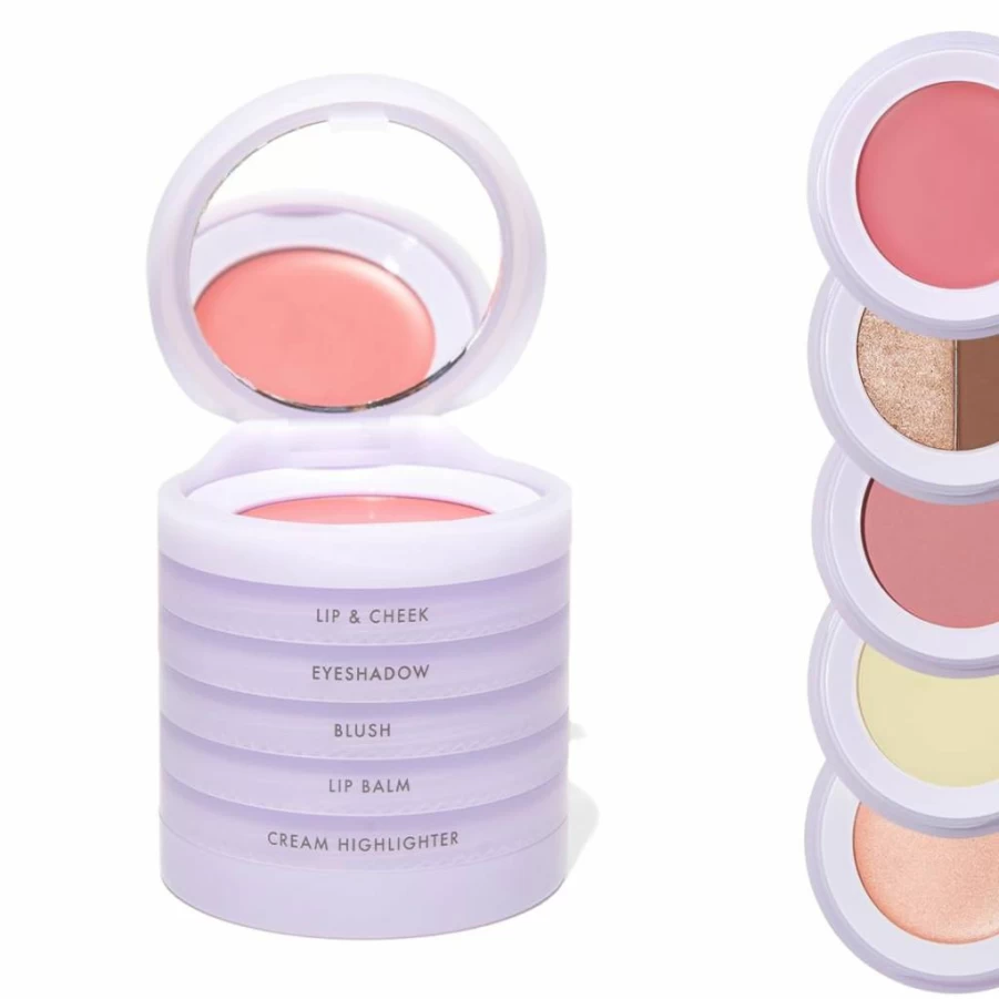 Subtl Stacks 5-In-1 Travel Makeup Kit: Stackable Eyeshadow, Blush, Highlighter, Lip & Cheek Tint, Lip Balm | Includes Free Mirror & Brush