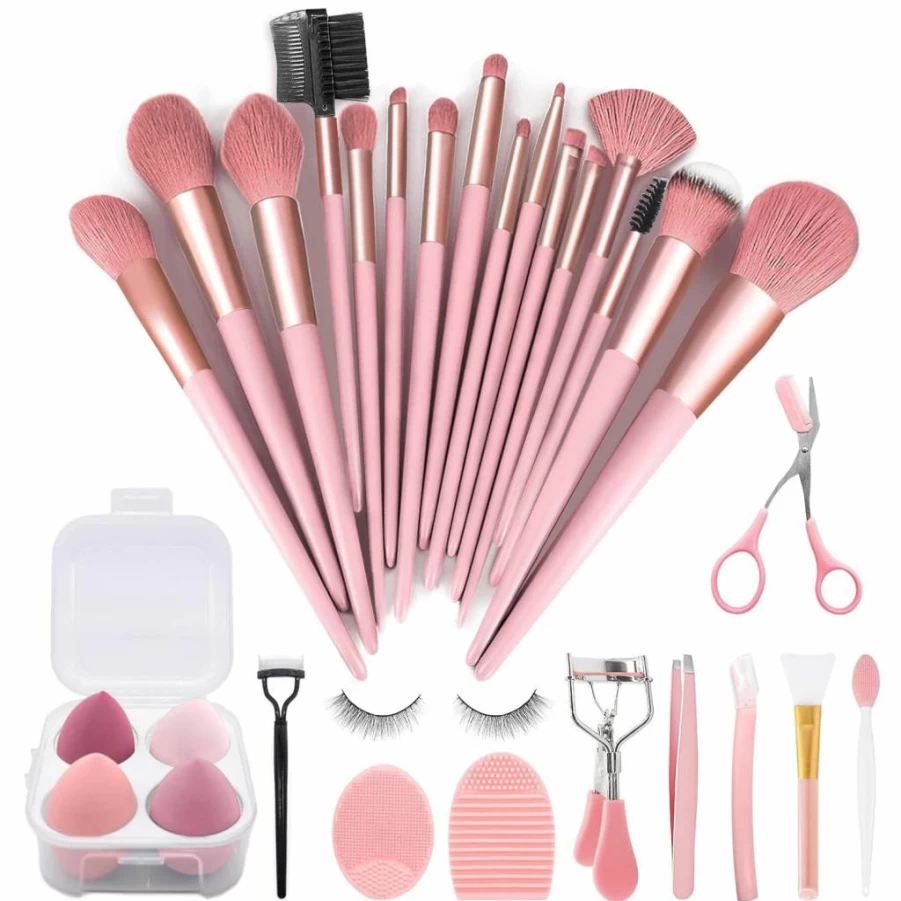Koccido 22-Piece Pink Makeup Brush Set - Foundation, Eyeshadow, Blending Brushes for Professional Cosmetics Application