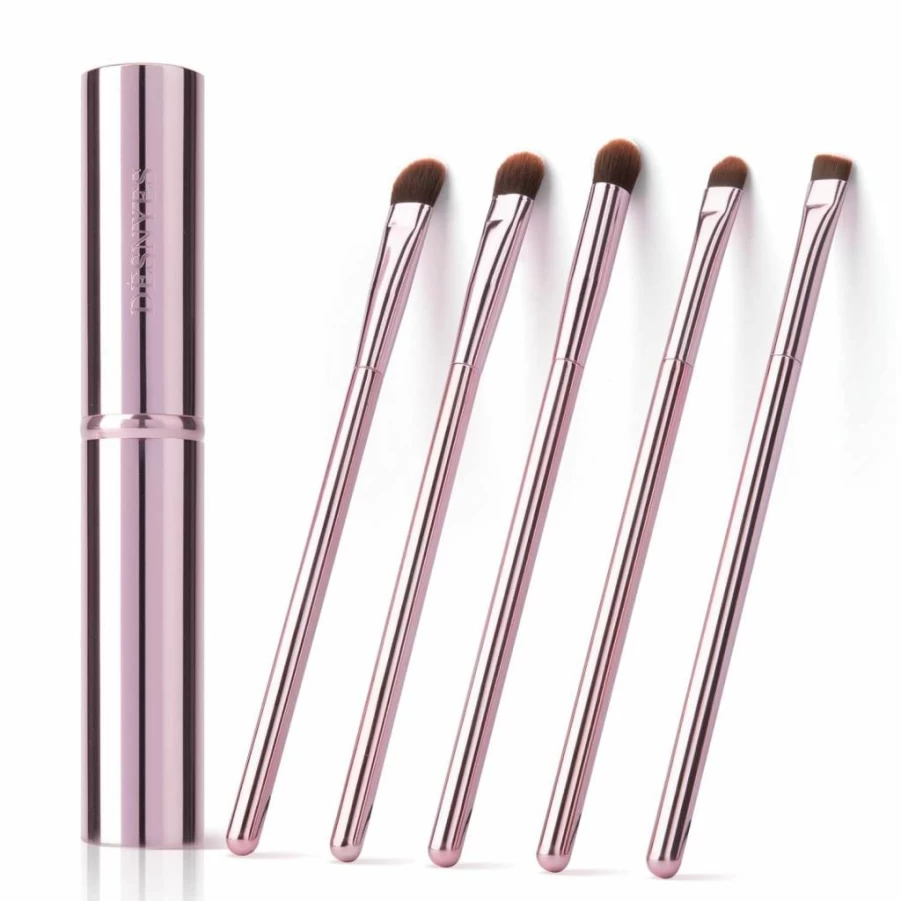 GUIGUDESN 5Pcs Professional Makeup Brush Set - Eyebrow, Eyeshadow, Concealer, Blending & Smudge Brushes with Travel Case, Pink Cosmetic Brushes for Women