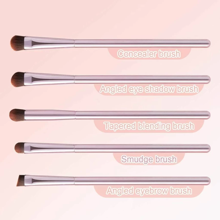 GUIGUDESN 5Pcs Professional Makeup Brush Set - Eyebrow, Eyeshadow, Concealer, Blending & Smudge Brushes with Travel Case, Pink Cosmetic Brushes for Women