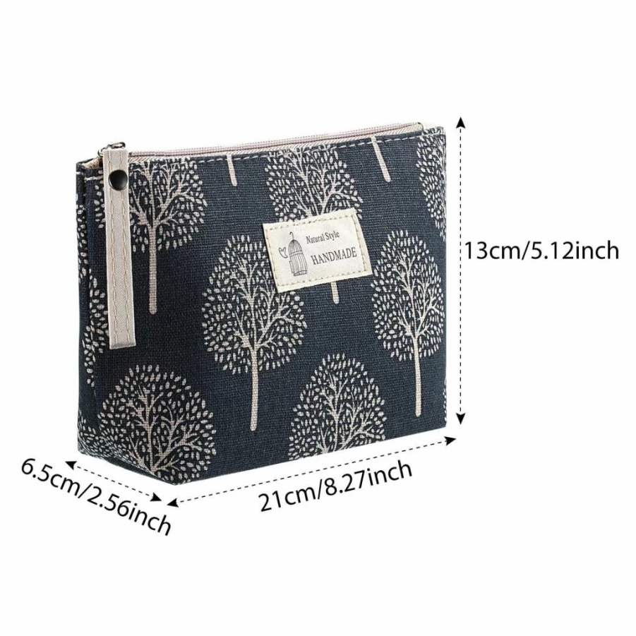 Boao 4-Piece Printed Canvas Cosmetic Bags Set for Women - Waterproof Makeup Travel Pouch with Zipper (Arrow, Plaid, Tree, Leaf Designs) Toiletry Organizer