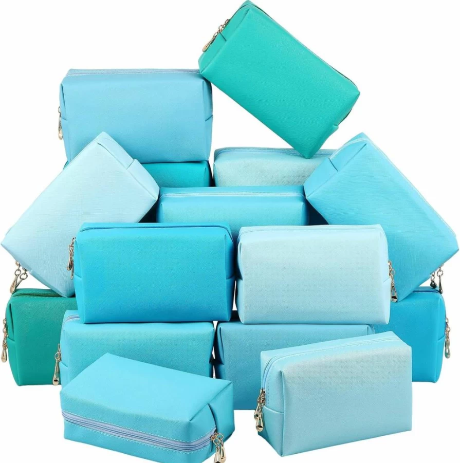 Kigeli 15 Pcs Ivory White PU Leather Makeup Bags Set - Waterproof Cosmetic Pouches for Women, Travel Toiletry Organizer, Party Gifts Bulk Storage