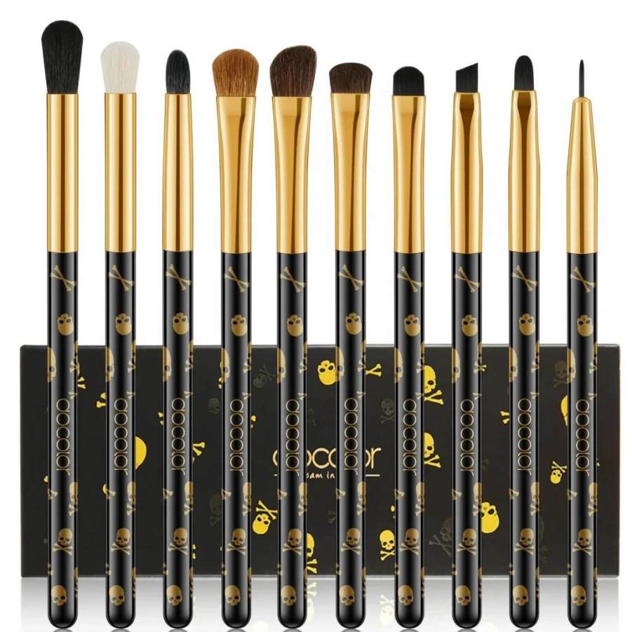 Docolor 10Pcs Skull Print Makeup Brush Set - Premium Synthetic Eyeshadow, Blending, Concealer, Eyebrow & Eyeliner Brushes