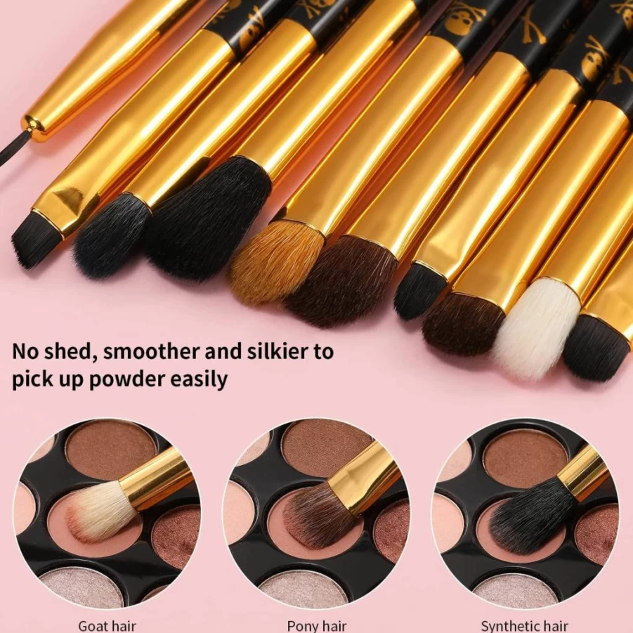 Docolor 10Pcs Skull Print Makeup Brush Set - Premium Synthetic Eyeshadow, Blending, Concealer, Eyebrow & Eyeliner Brushes