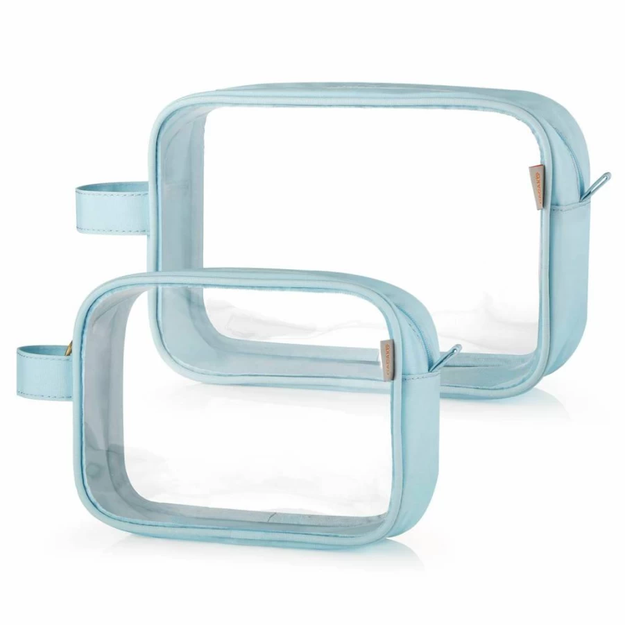 GAGAKU 2-Pack TSA Approved Clear Toiletry Bag, Light Blue Waterproof Transparent Cosmetic Travel Bag with Handle for Liquids & Makeup