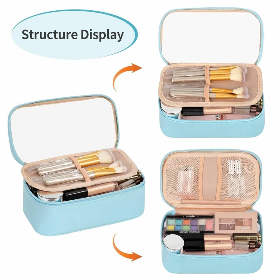 OCHEAL Transparent Makeup Bag with Divider & Brush Holder - Portable Cosmetic Organizer for Women, Travel Toiletry Pouch, Cute Clear Storage Case