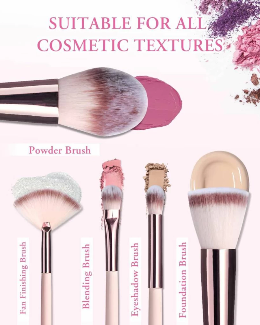 BESTOPE PRO 20Pcs Professional Makeup Brush Set with LED Light Mirror & Travel Case - Foundation, Concealer, Blush, Eyeshadow, Contour Powder Brushes Kit (Pink)