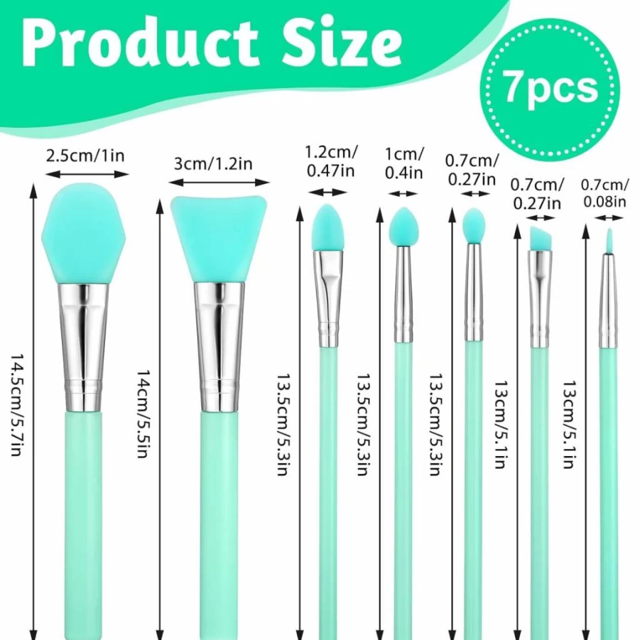 Aeaocvo 7Pcs Mint Green Silicone Makeup Brush Set - Face Foundation, Eyebrow & Eye Shadow Blending Applicator for Flawless Beauty Routine