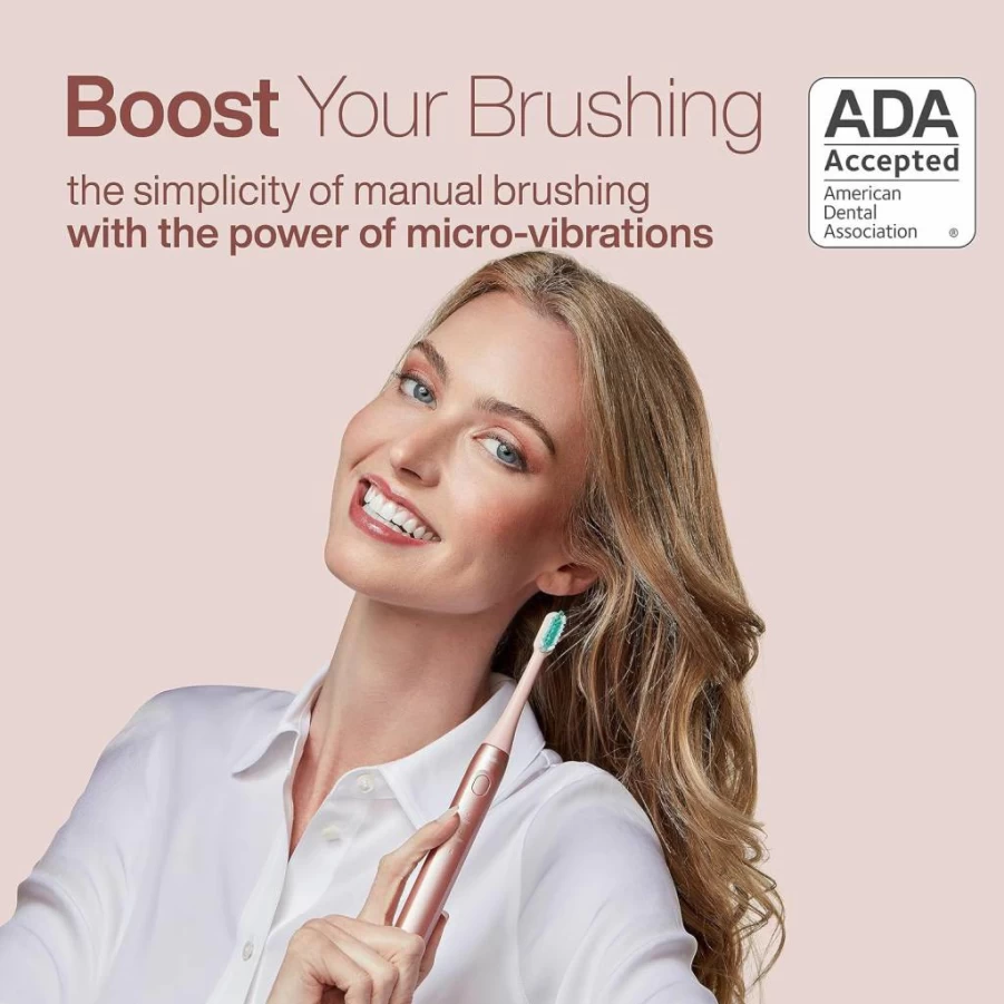 Aquasonic Icon ADA-Approved Rechargeable Electric Toothbrush with Magnetic Holder, Slim Travel Case, 2 Brushing Modes & Smart Timer - Gentle Micro-Vibrations (Stone)