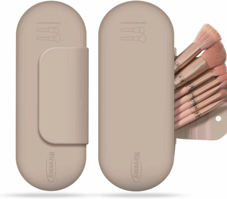 Nirvomy Silicone Travel Makeup Brush Holder with Magnetic Closure - Soft, Dirt-Resistant Cosmetic Organizer Bag for Women, Easy Clean Makeup Pouch for Brushes