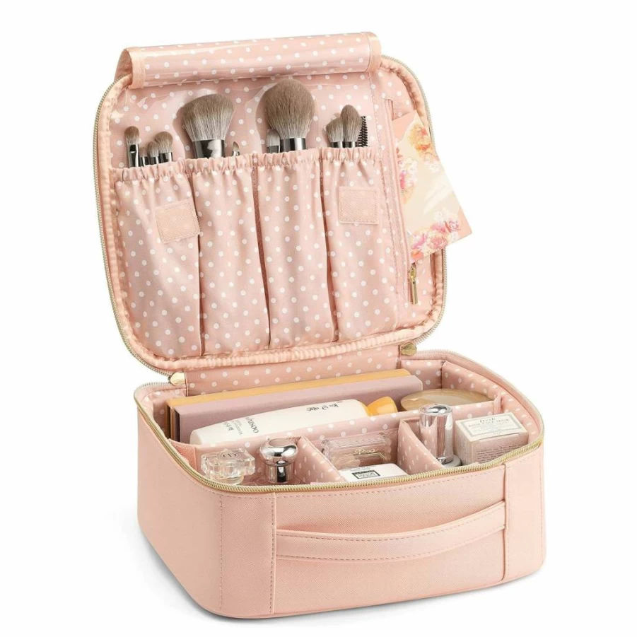 Vlando Adjustable Makeup Organizer Bag - Portable Travel Cosmetic Case with Dividers for Brushes, Toiletries, Women & Girls (Gray)