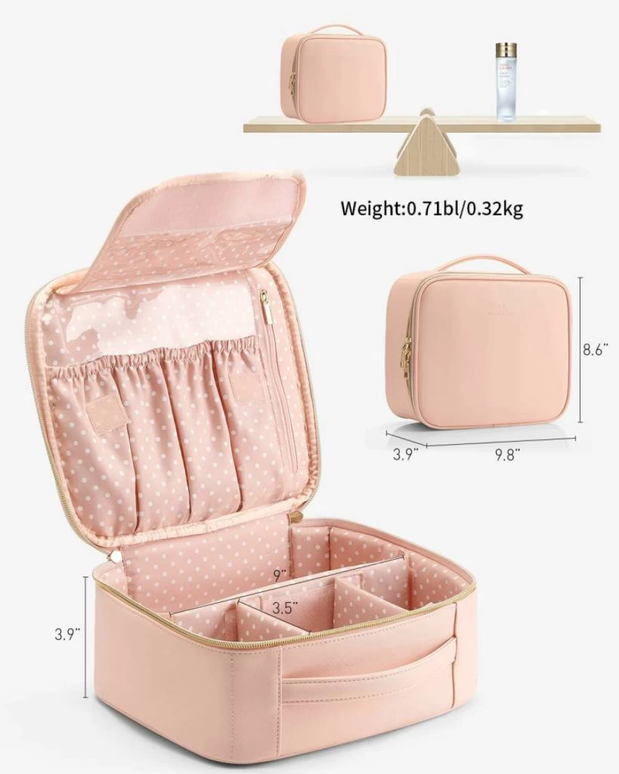 Vlando Adjustable Makeup Organizer Bag - Portable Travel Cosmetic Case with Dividers for Brushes, Toiletries, Women & Girls (Gray)