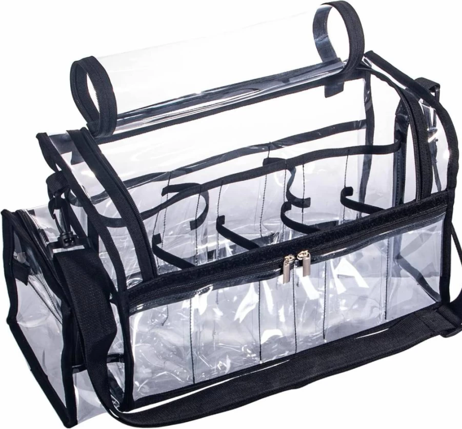 Remobia Hicol Large Transparent Makeup Bag Professional MUA Travel Organizer with 8 Dividers & Tissue Holder - Free Standing PVC Cosmetic Brush Storage Case