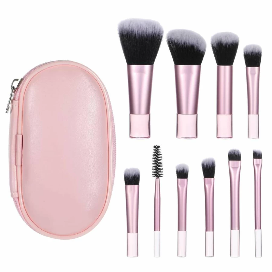 EupHHonycs 10 Piece Pink Travel Makeup Brush Set with Pouch - Portable Professional Cosmetic Brushes for Blush, Powder & Eyeshadow - Essential Makeup Kits for Women & Girls