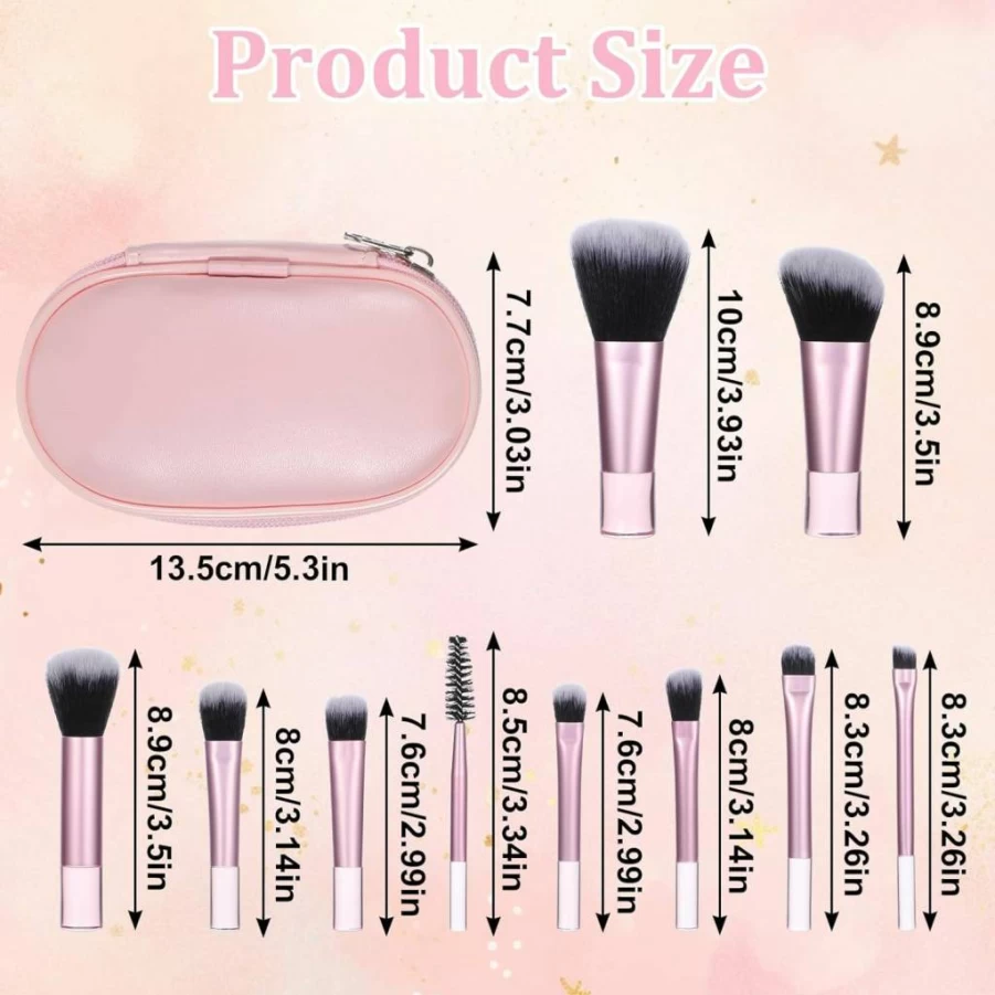 EupHHonycs 10 Piece Pink Travel Makeup Brush Set with Pouch - Portable Professional Cosmetic Brushes for Blush, Powder & Eyeshadow - Essential Makeup Kits for Women & Girls
